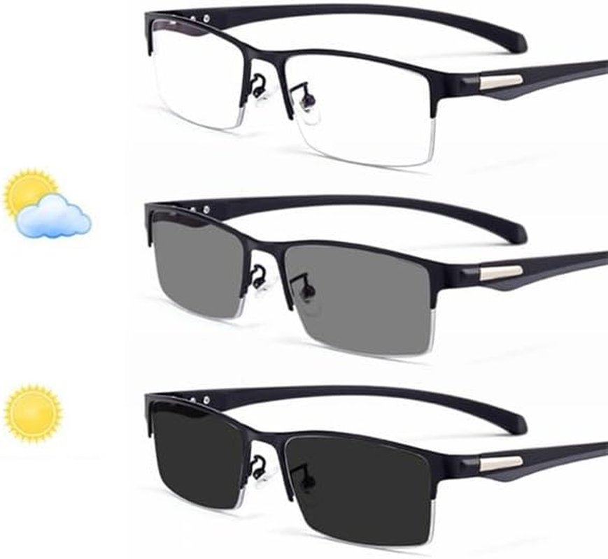 Progressive Multifocal Reading Glasses, Men'S Photochromic Transition UV400 Sunglasses,+1.0 to +3.0 Diopter (Color : Black, Size : +3.00) image number 5