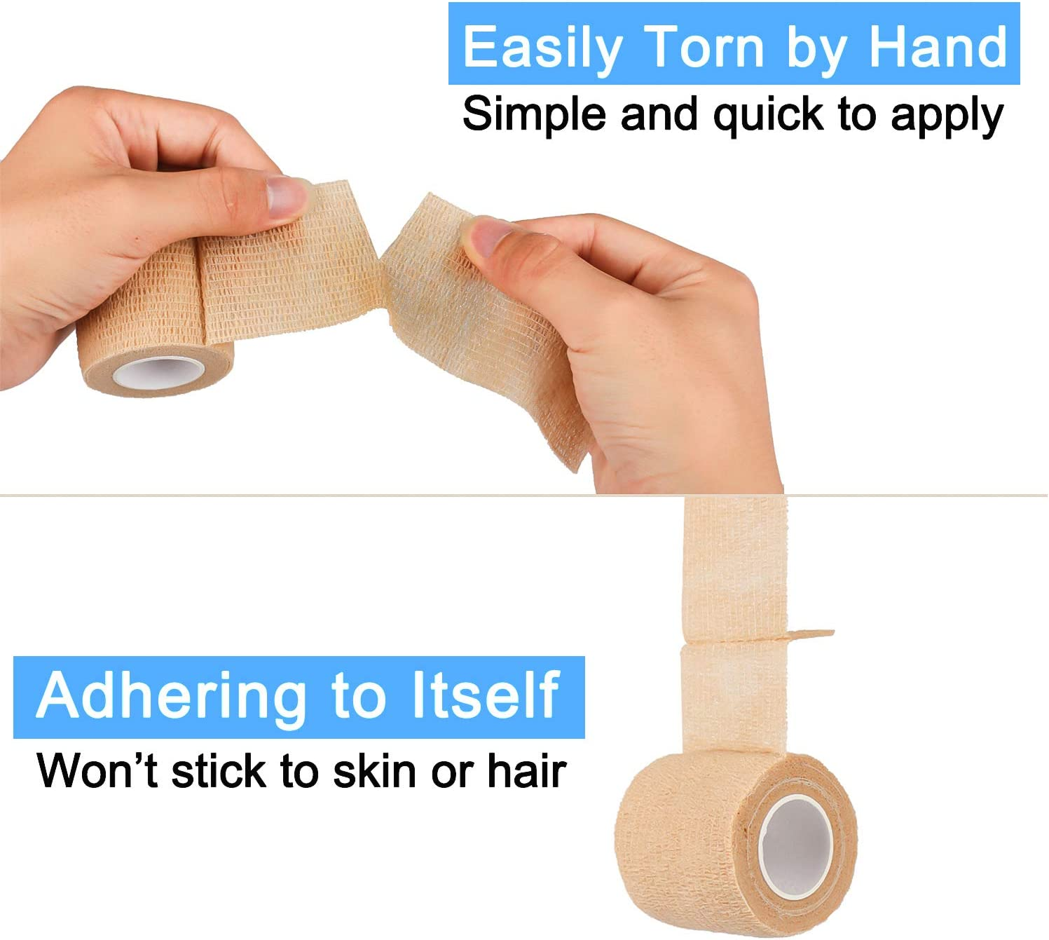 Self Adherent Cohesive Wrap Bandages 2 Inches X 5 Yards, 12 Count, First Aid Tape, Elastic Self Adhesive Tape, Athletic, Sports Wrap Tape, Bandage Wrap for Sports, Wrist, Skin Colour Athletic Tape image number 3