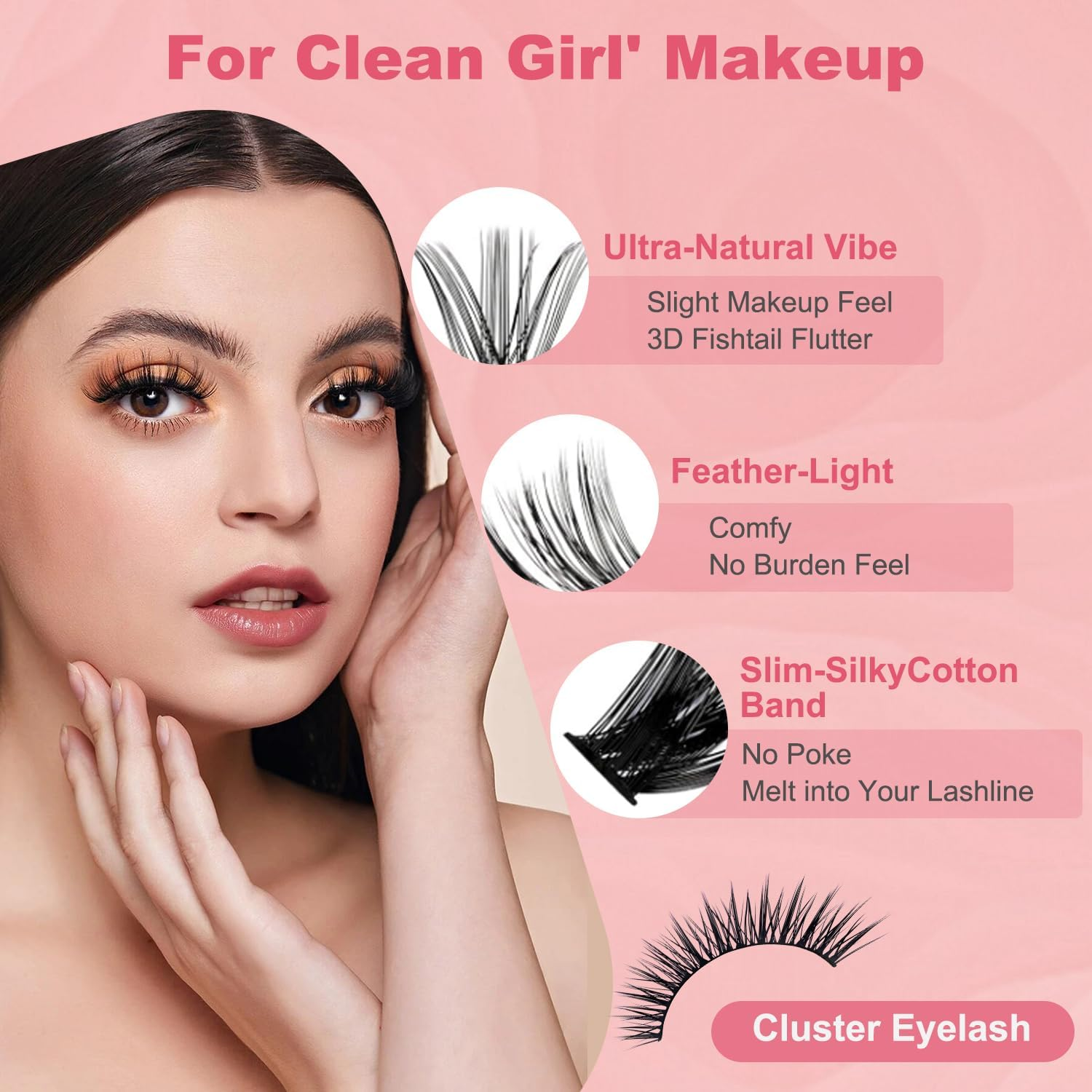 Cluster Lashes, Lash Clusters Kit & Natural Curl Eyelash, 20D/30D/40D/50D Soft Eyelash Faux Eyelashes for DIY & Salon Use, 320Pcs image number 1