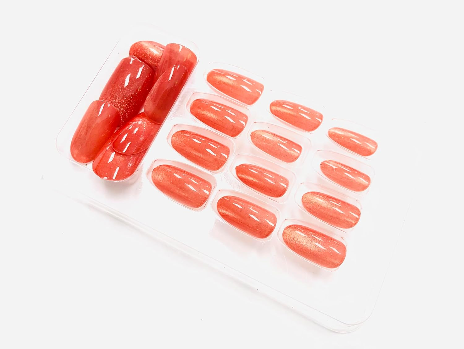 Glam'Up Paris False Nails - Full Cover - Easy to Use - 24 False Nails per Box + Double Sided Tape - Almond Shape - No. 243 - Coral Red image number 3