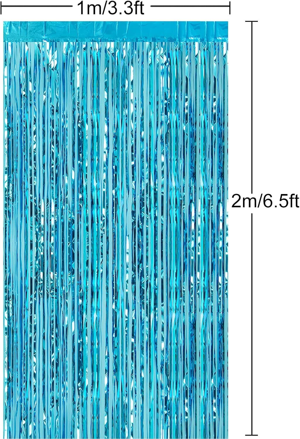 CHRORINE 1Pcs 6.5Ft Light Blue Metallic Tinsel Foil Fringe Curtain Door Curtains Hanging Streamers for Frozen Mermaid Birthday Baby Shower Mama Mia Bachelorette Blue Party Decorations image number 6