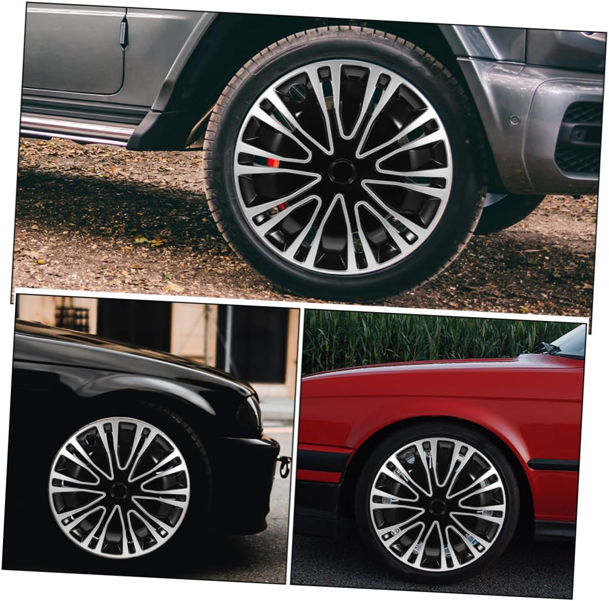 GRIRIW 12 Inch Wheel Hub Covers 2Pcs Silver Black Decorative Car Hubcaps Universal Rim Covers Automotive Wheel Rim Caps for Cars Accessories image number 2