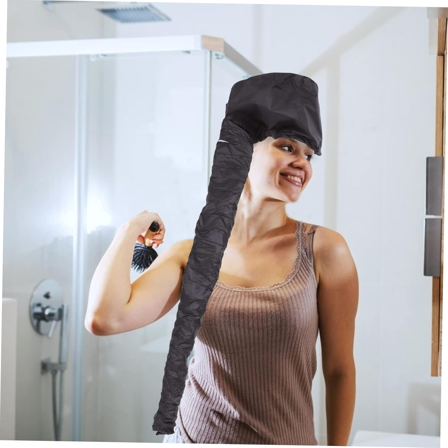 CIYODO 2Pcs Portable Thermal Hair Conditioning Caps Deep Conditioning Heat Hats for Home Use Travel Spa Durable Design Black for Hair Care image number 4