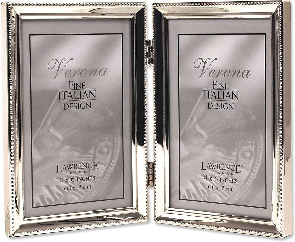 Lawrence Frames Polished Silver Plate 4X6 Hinged Triple Picture Frame - Bead Border Design image number 6