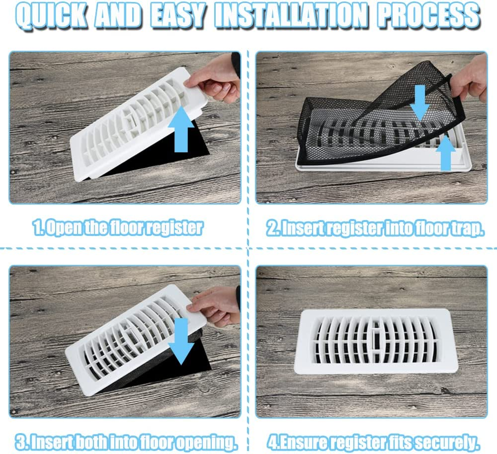6 Pack 4"X10" Floor Register Trap Cover Screen Air Vent Cover Mesh Filter for Home Floor Register Net Trap image number 4