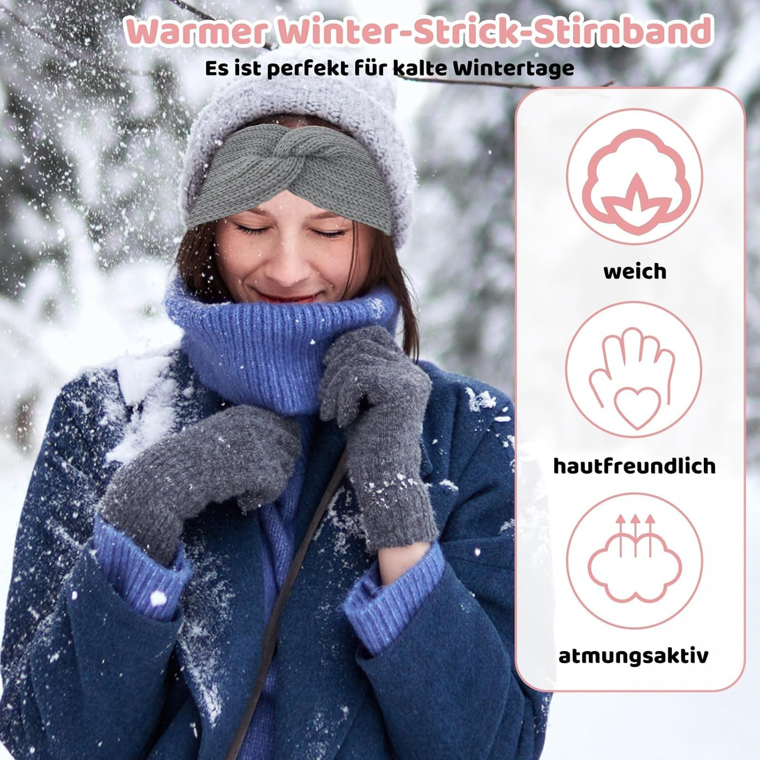 Women'S Winter Headband, Pack of 3 Ear Warmers, Sports Headband, Men, Grey and Beige image number 6