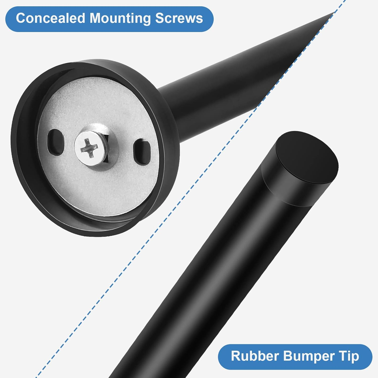 KOLAKO Door Stops, 6 Inch Door Stopper, Wall Mount, Brushed Stainless Steel Extra Long Doorstops with Sound Dampening Rubber Tip Bumper Modern Black Long Doors Stoppers for Bottom of Doors image number 4