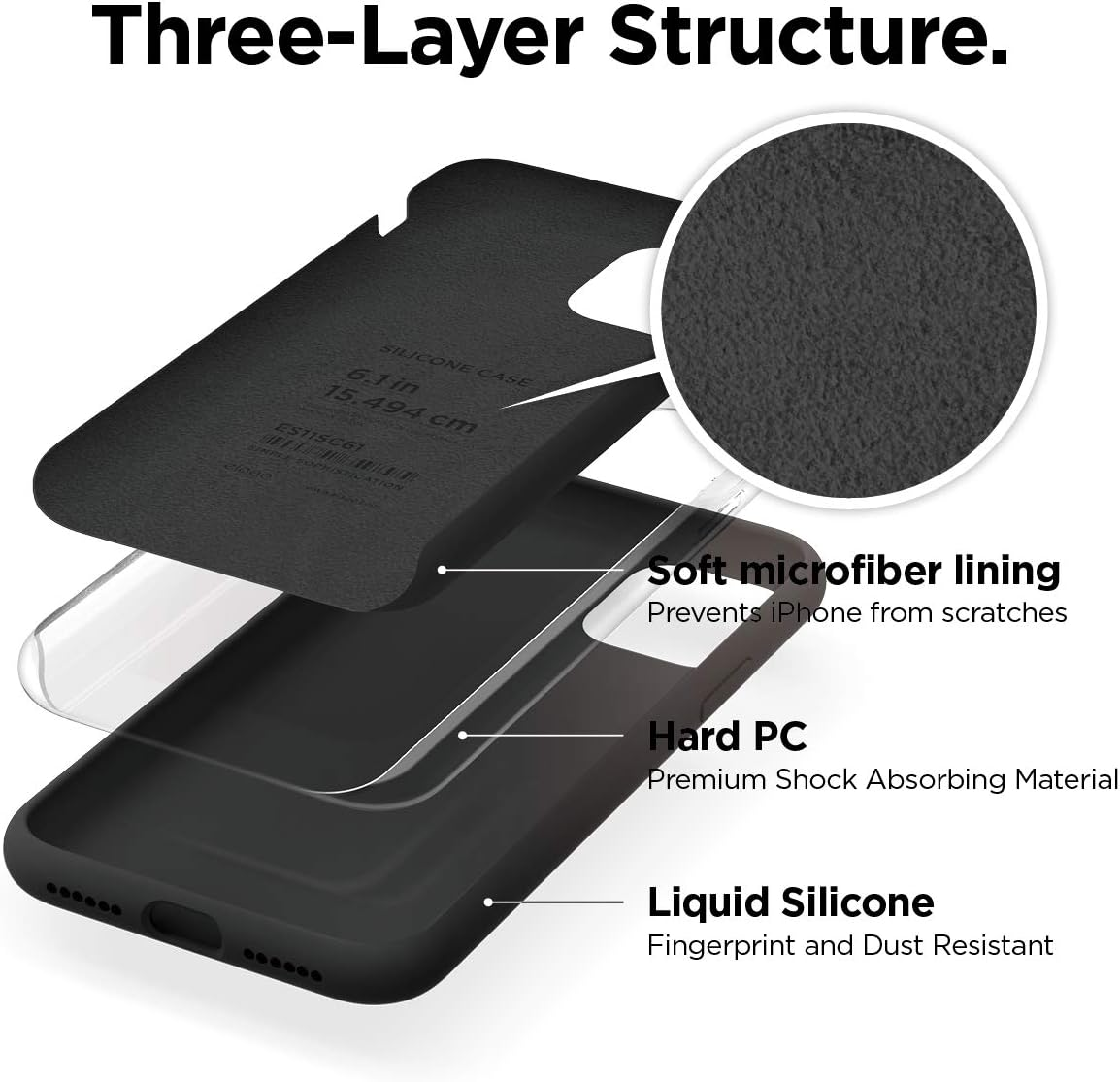 Elago Liquid Silicone Case Designed for Iphone 11 Case (6.1"), Premium Silicone, Full Body Protection : 3 Layer Shockproof Cover Case (Black)