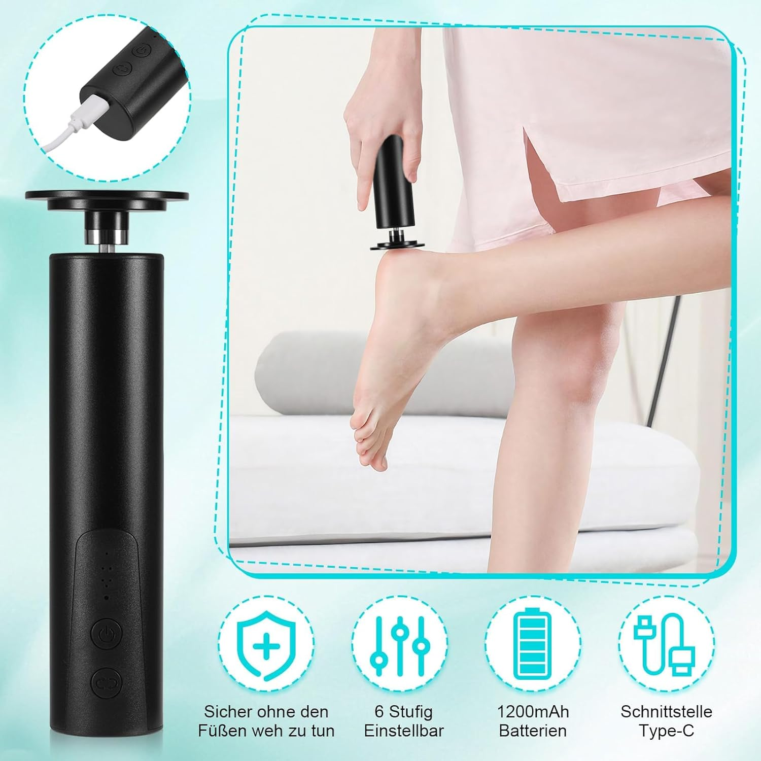 Electric Callus Remover, Pedicure Set, Foot Care Electric with 2 Rollers, 6 Gear USB Electric Callus Remover for Callus Removal, Cracked Heels, Dead Skin, Waterproof image number 5