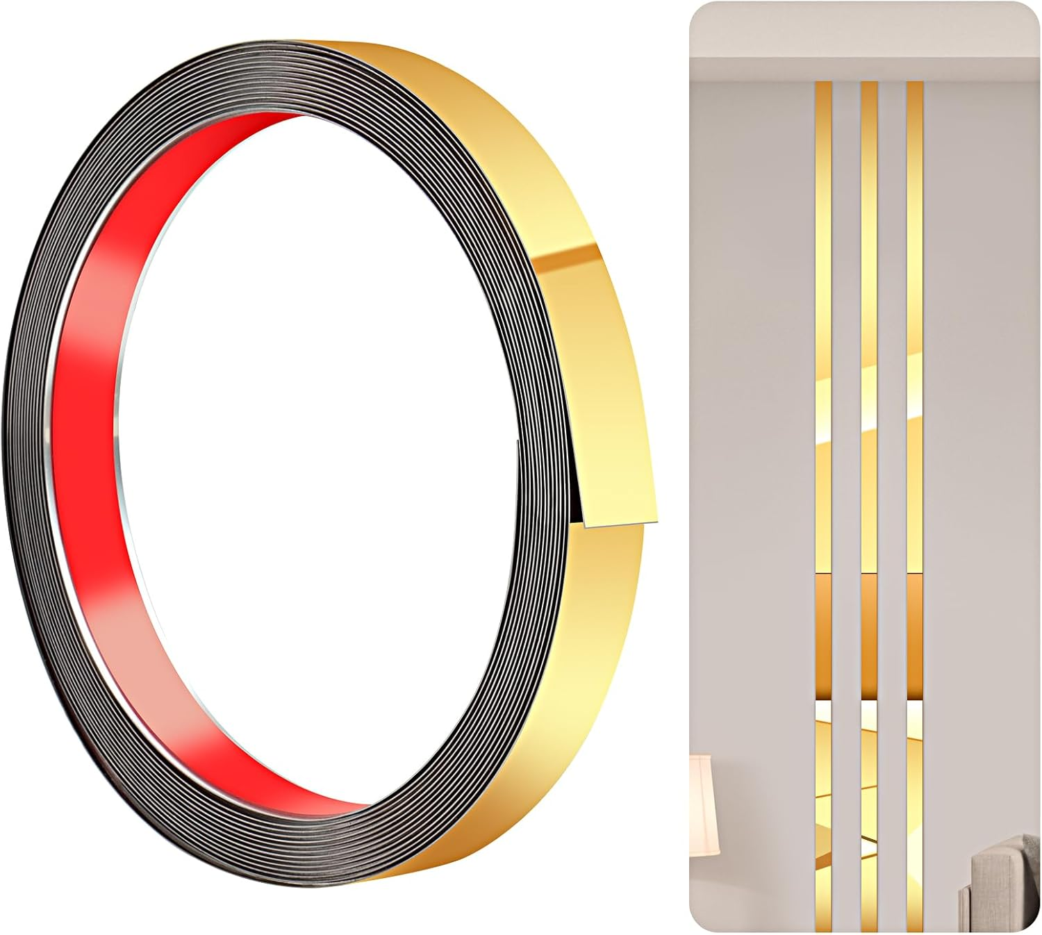 300Cm-2Cm Stainless Steel Mirror Trim, Tile Edging Trim, Edging Strip for Fireplace, Mirror Frame, Wall, Car and Furniture(Gold)