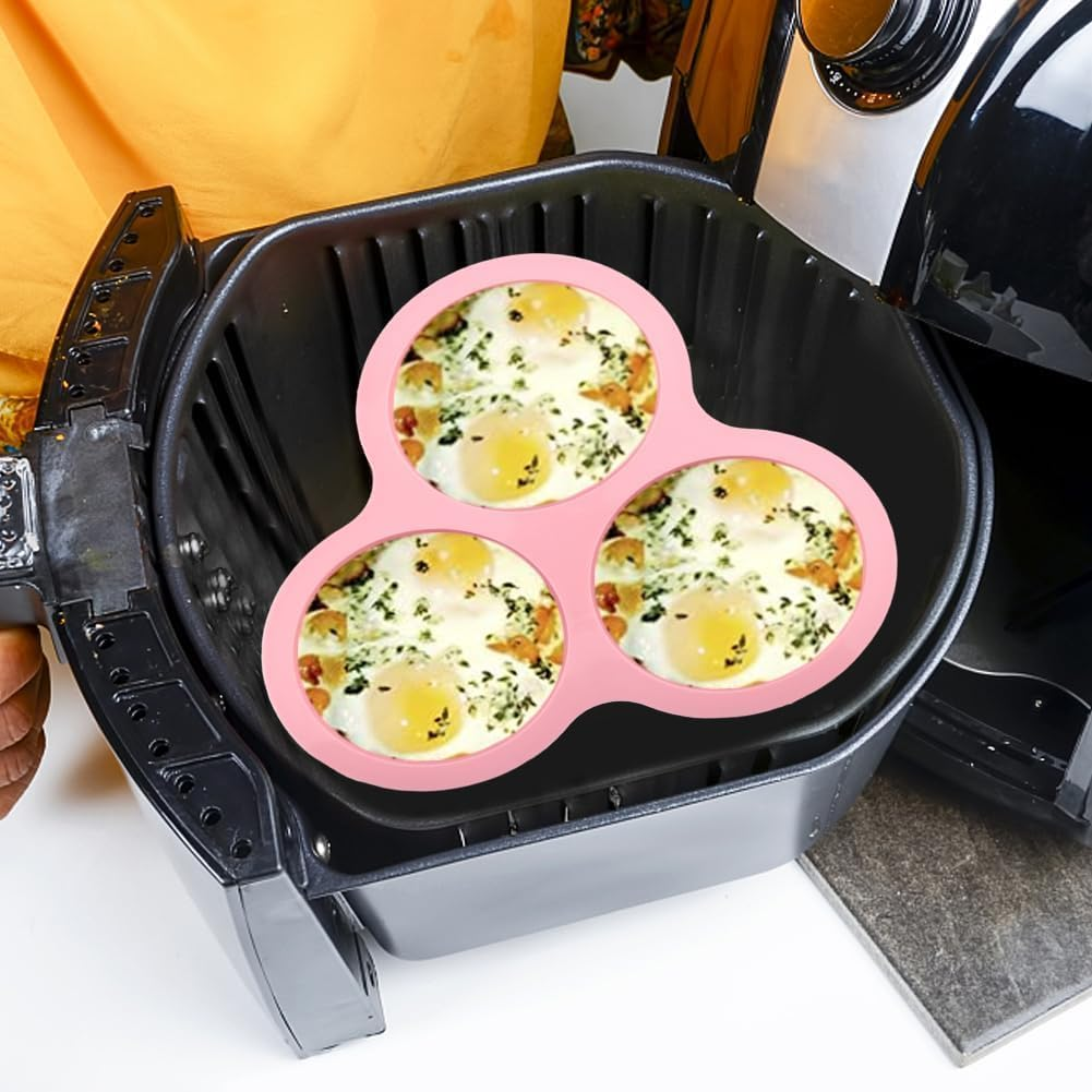 Wzenclave 2Pcs Silicone Air Fryer Egg Mold Reusable Bpafree Silicone Baking Cups Nonstick 3Chamber Heat Resistant Silicone Muffin Pan for Air Fryer and Microwave Fit to Hamburger Bun Pie Cake Egg image number 6