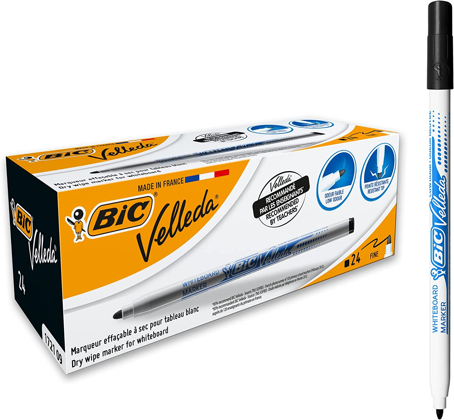 BIC Velleda 1721 Whiteboard Marker Fine Bullet Tip - Assorted Colours, Bulk Classpack of 72 Whiteboard Markers, School & Office Supplies