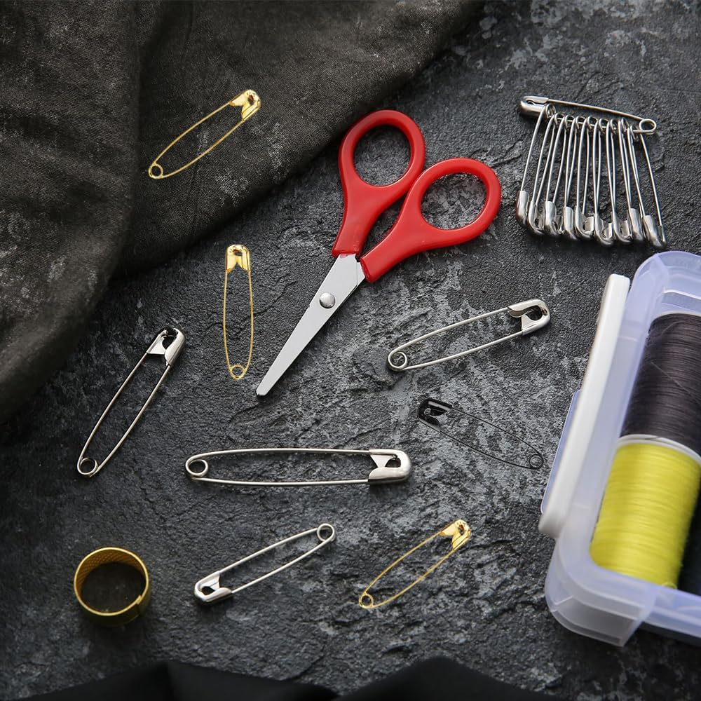 300Pcs Safety Pins By,5 Assorted Sizes, Durable Nickel-Plated Steel Pins, Rust-Resistant & Sharp for Clothes, Sewing, Arts & Crafts (Silver) - Golden image number 3