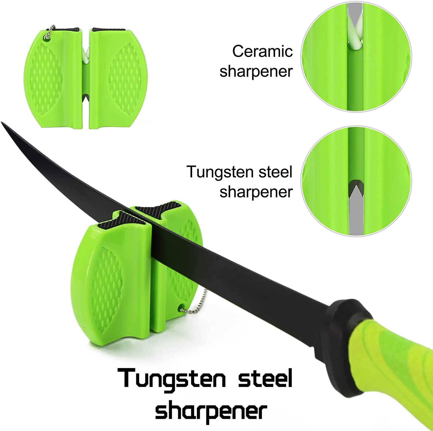 Meat and Fish Fillet Knife - Curved Steel Blades with Sheath, Sharpener, Non-Slip Handles Ideal for Filleting and Deboning - Green, 18.0 Centimeters image number 6