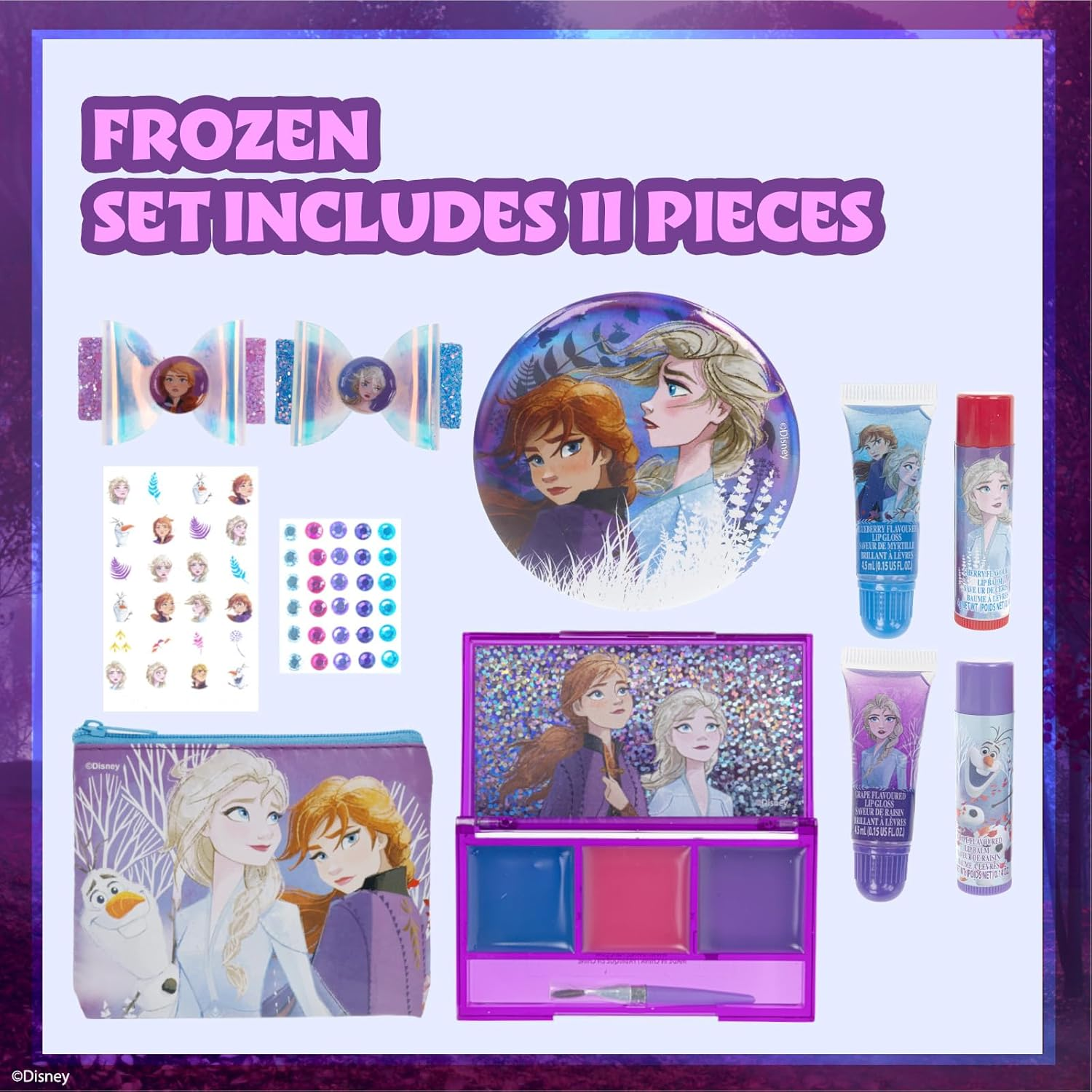 Townley Girl Disney Frozen - Super Sparkly Cosmetic Beauty Makeup Set for Girls with Clips, Press on Nail, Lip Gloss, Nail Stickers, Lip Balm, Nail Gems and Mirror for Parties, Sleepovers & Makeovers image number 3