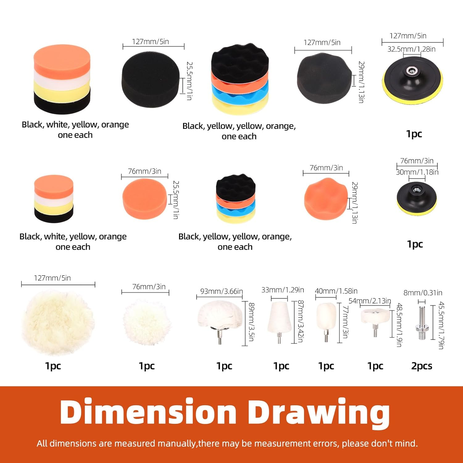 Tanstic 26Pcs 3" 5" Car Foam Drill Polishing Pad Kit, Buffing and Polishing Pad Kit Including Flat and Wave Foam Polish Pads Sponge Buffing Pads Woolen Buffer Pads Drill Adapter Buffing Wheels image number 6