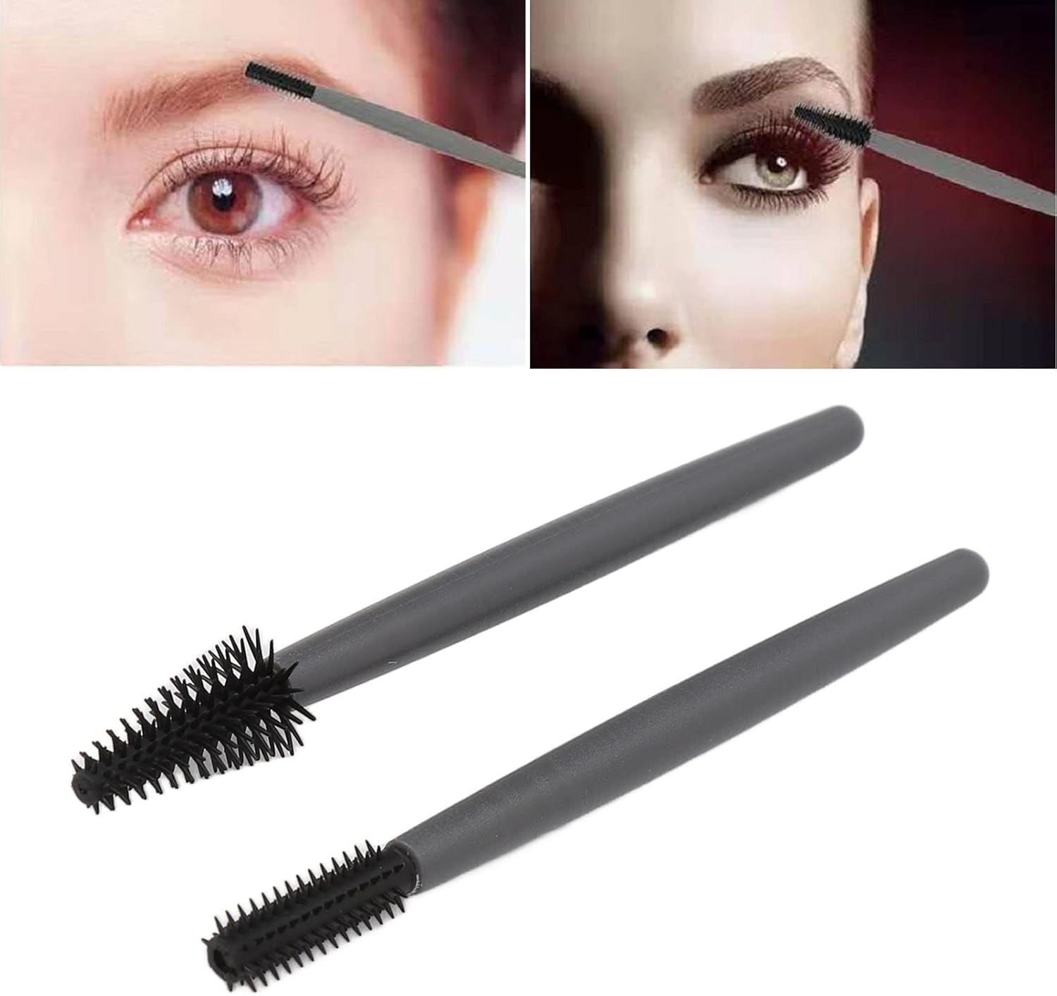 Portable Mascara Brush, Silicone Material Eyelash Brush Set Dustproof Box for Home (Gray)