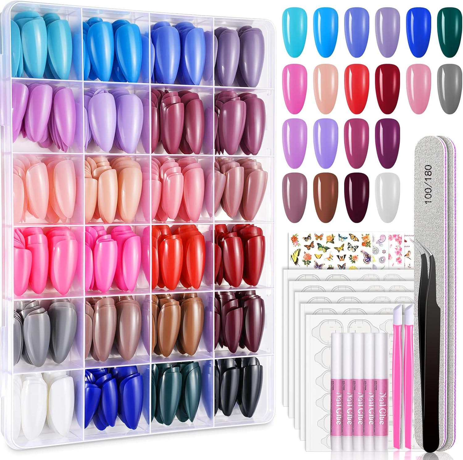 Tsmaddts 720PCS Press on Nails Almond, 24 Colors Short Almond Fake Nails Press on Nails Medium Length with Nail Glues, Nail Tabs, Stickers & Tweezer for Nail Art DIY image number 3