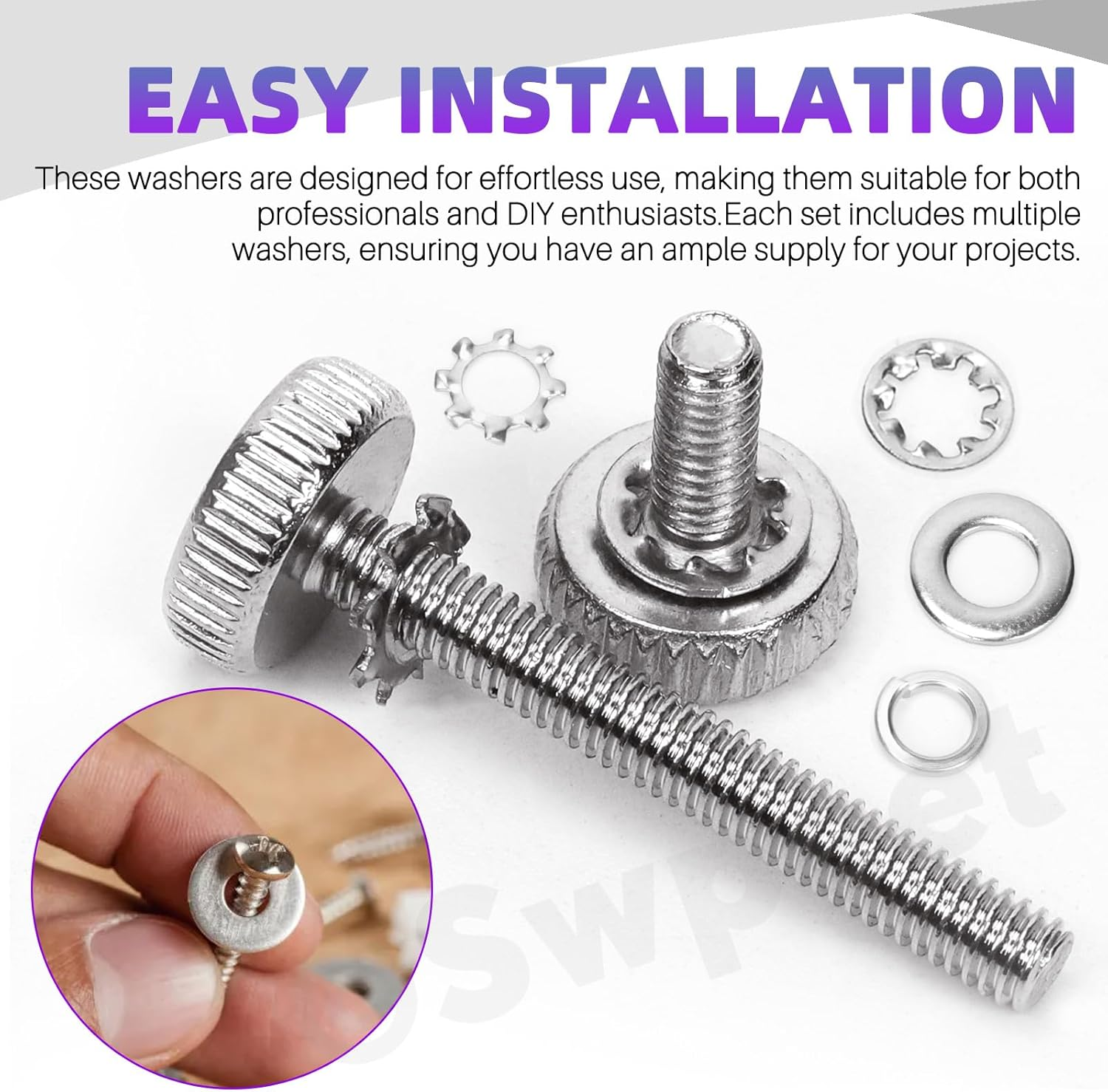 Swpeet 400Pcs 4 Styles M3 M4 M5 M6 M8 M10 Stainless Steel Lock Washers Assortment Kit, External Tooth Washers, Internal Tooth Serrated Lock/Split Lock/Flat Washer for Bolts image number 2