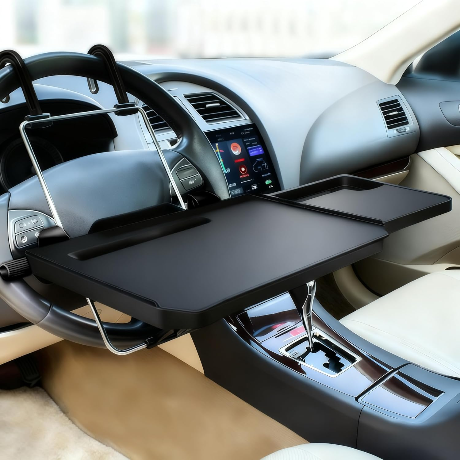 Seceles Car Laptop Desk, Automotive Foldable Laptop Mount Tray and Notebook Eating Wheel Desk, Car Food Eating Tray for Steering Wheel and Back Seat (Black) image number 2