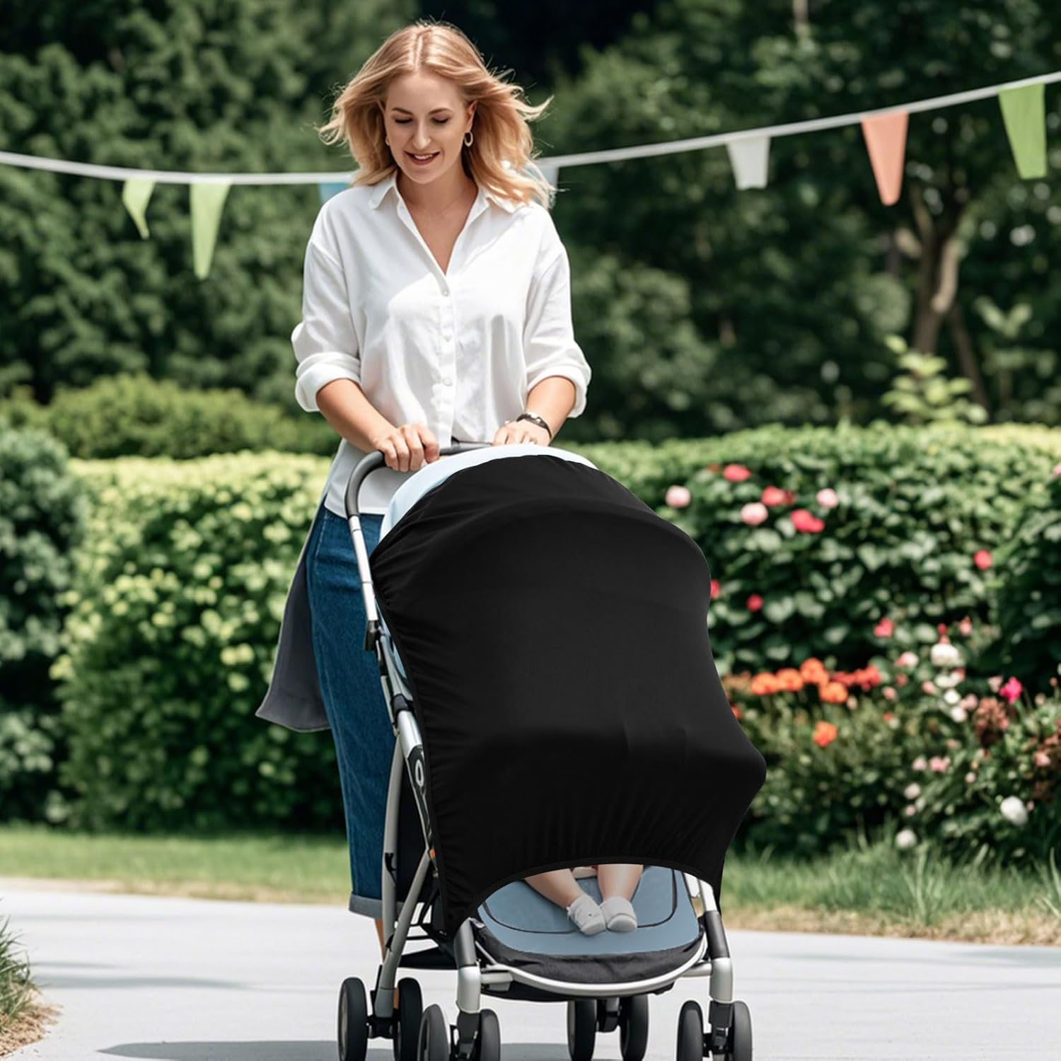 Stroller Sun Shade for Baby, Breathable Sun Protection Pushchair Canopy with Skylight Lightweight Pram Parasol Easy to Assemble for Stroller (With Skylight)