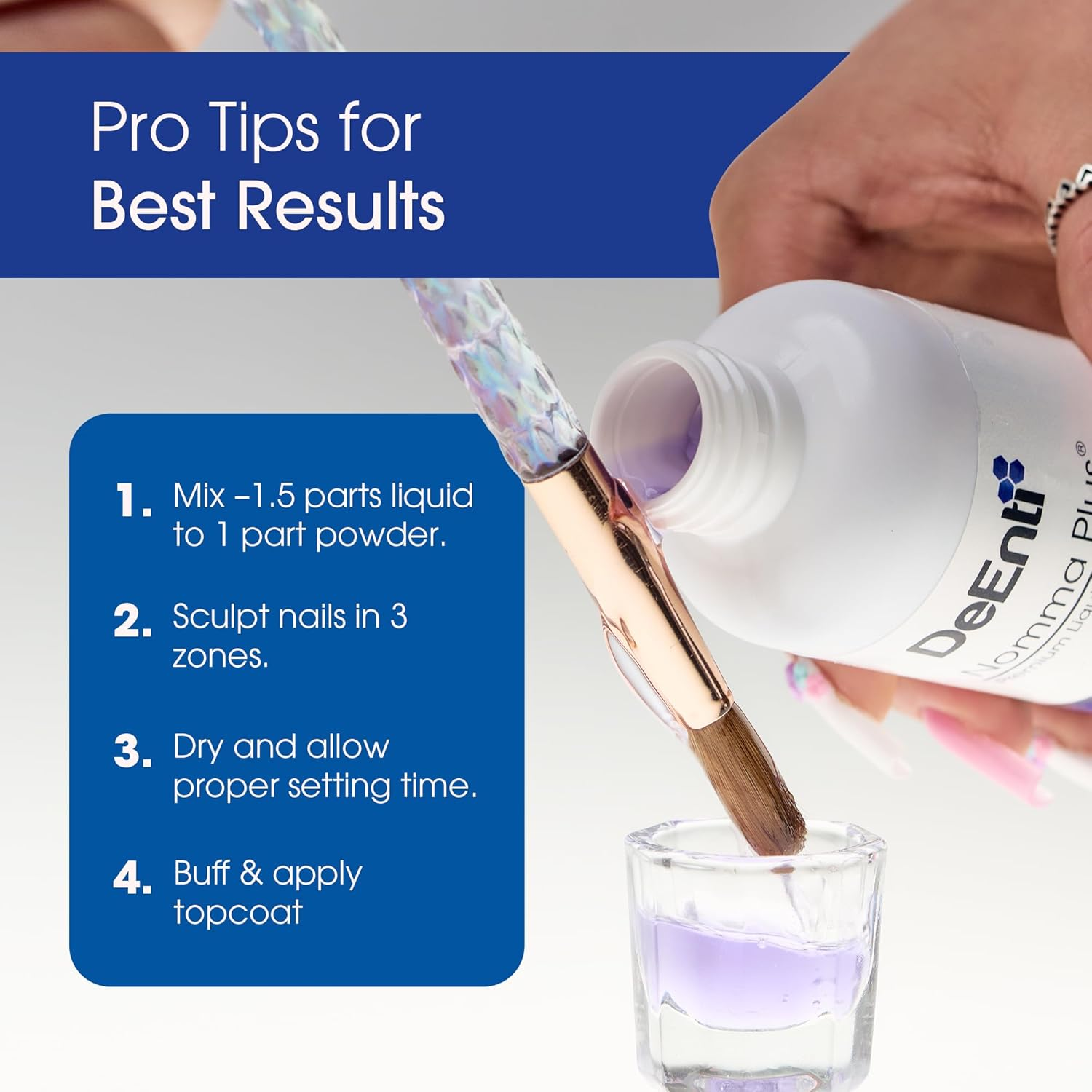 Deenti Nomma plus Professional Liquid Monomer, EMA Nail Liquid for Acrylic Powder, Non-Yellowing Monomer, 4Oz Bottle, Professional Salon Quality Manicure and Pedicure Supplies image number 3