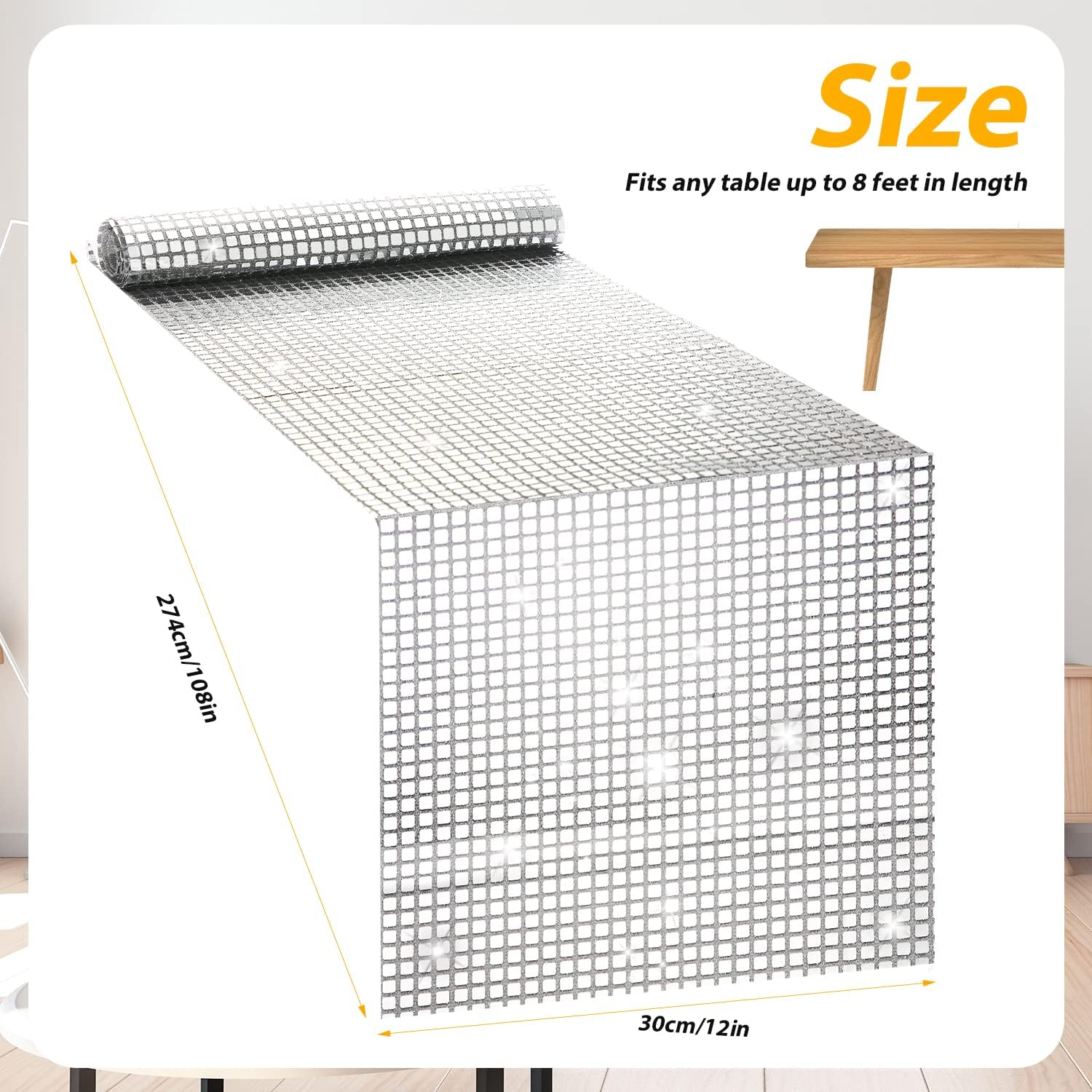 1Pcs 12 X 108 Inch Silver Disco Table Runner, Ball Glitter Party Mirror Foil Supplies Birthday Decoration Wedding Tablecloth image number 6