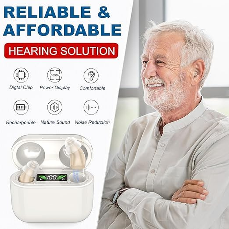 Hearing Aids, Rechargeable Heaing Aids for Seniors with Noise Cancelling, Digital Hearing Aids in the Ear Hearing for Hearing Loss (White)