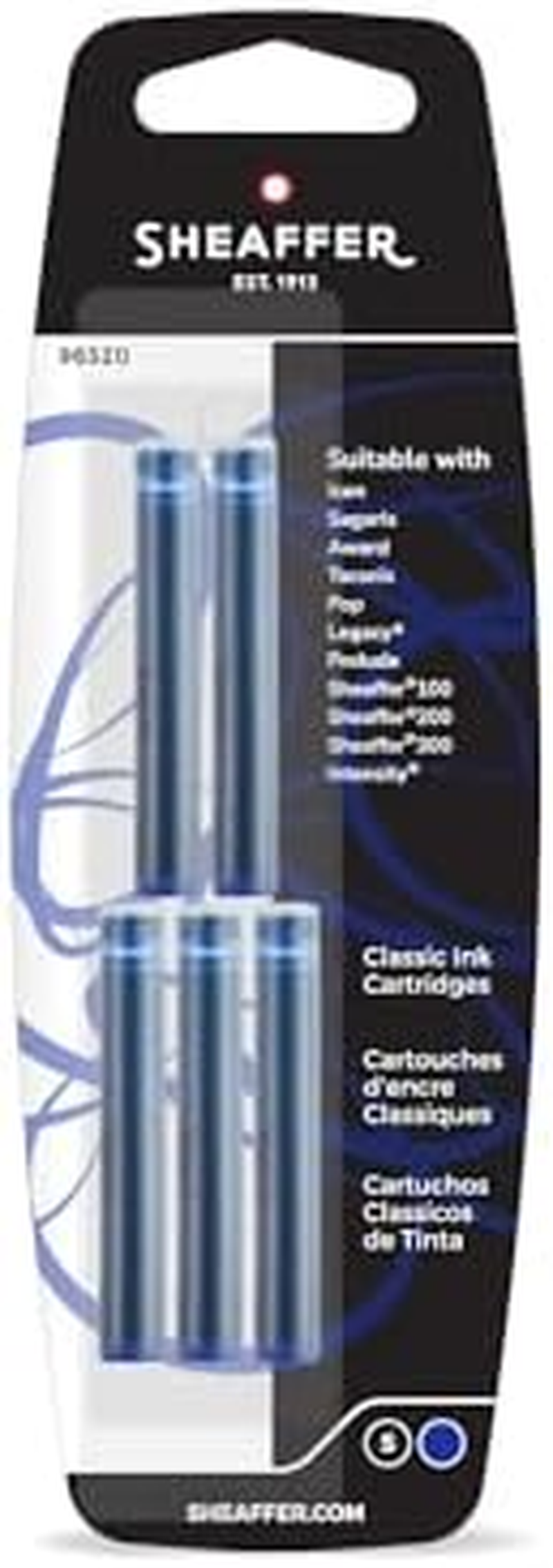 Sheaffer Skrip Fountain Pen Ink Cartridges, Blue Ink, Pack of 5