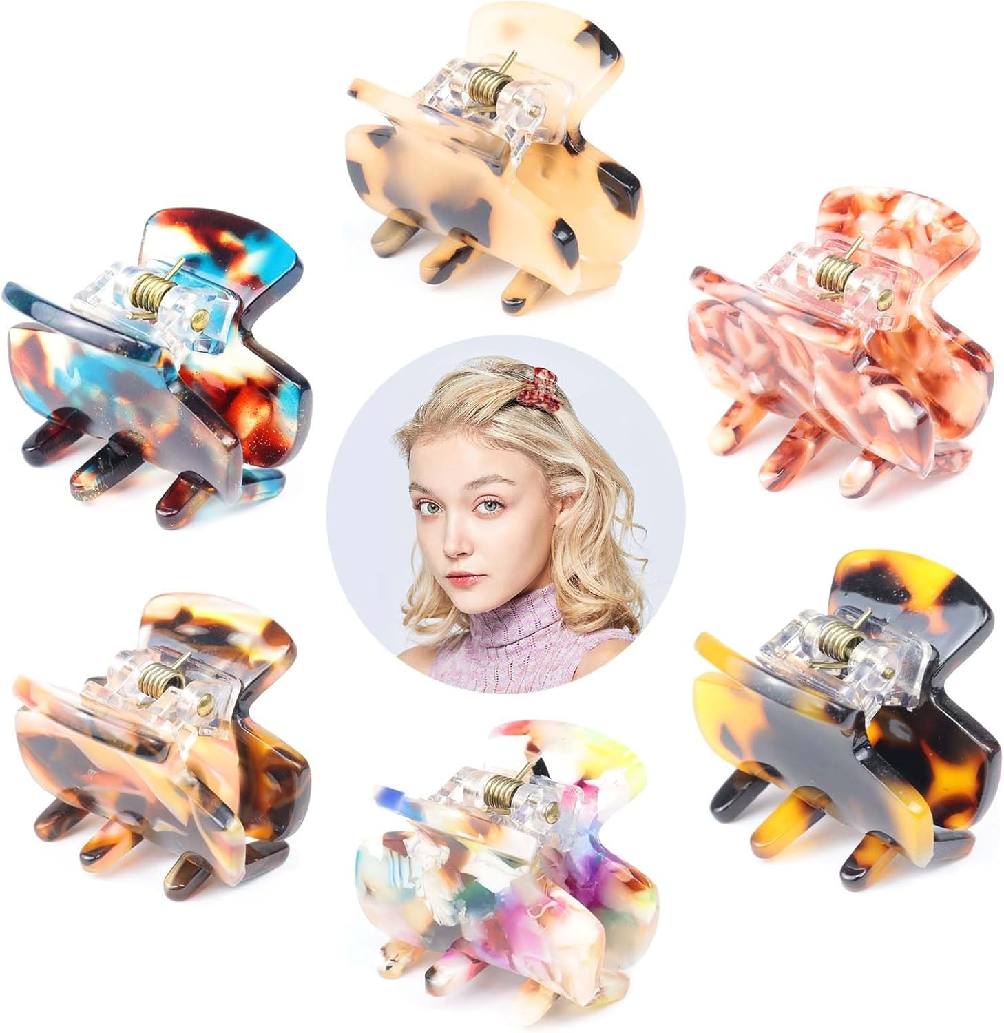 Kavya Pack of 6 Women'S Hair Clips, Small Square for Thin Hair, Non-Slip Hair Clips, Tortoiseshell Acetate Leopard Hair Clips for Women and Girls
