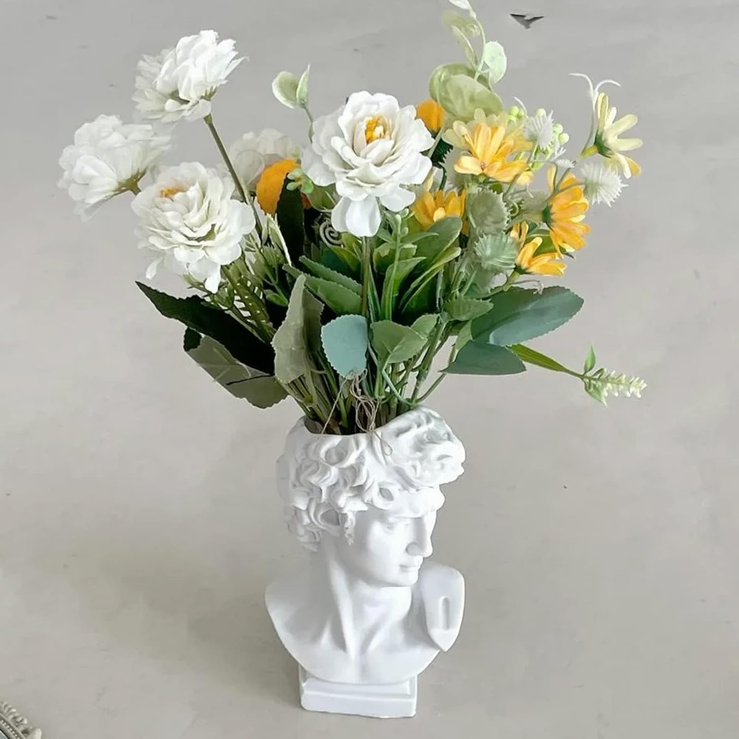 David Statue Vase - 6 Inch Greek Bust Head Aesthetic Planter White Home Decor Roman Style Resin Succulent Flower Planter Pot Sculpture Brushes Holder Makeup Pen Holder image number 3