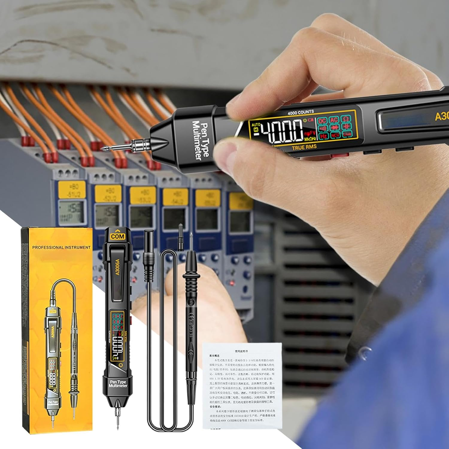 Vgvgaj Electrical Multimeter, Pen Type Intelligent Current Meter, 4000 Counts LCD Display Voltmeter Pen Test Multimeter Measure AC DC Voltage Resistance Diode for Electrician Tools image number 4