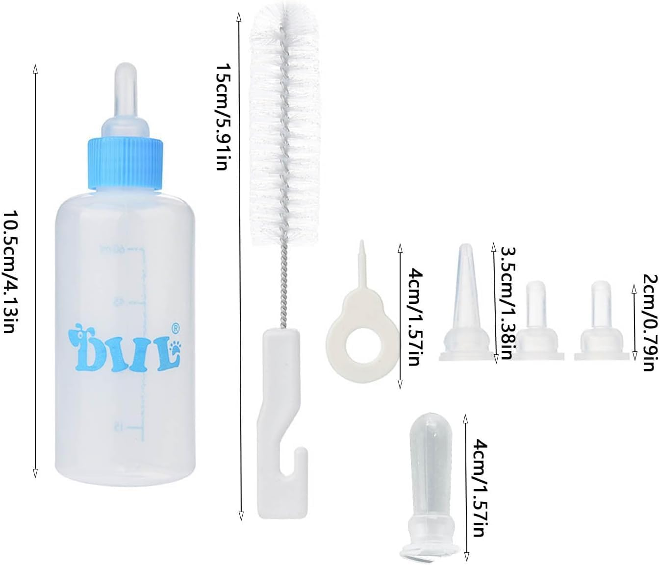 Pet Milk Bottle, Newborn Kitten and Puppy Feeding Supplies Set - Pet Milk Bottle with Replaceable Teats, 60Ml Liquid Bottles (1 Set Blue) for Small Pets image number 4