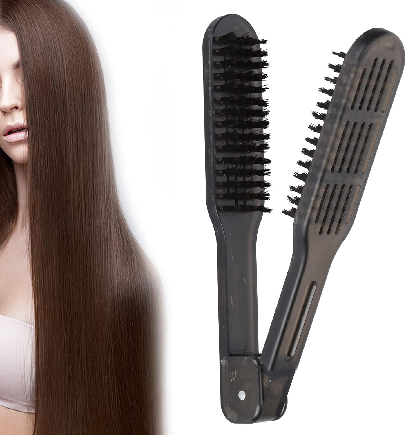 Chazcool Double Brush for Hair Straightening, Clamp Brush for Straightening Hair, Hair Styling Clips for Smoothing and Straight Hair Styles image number 6