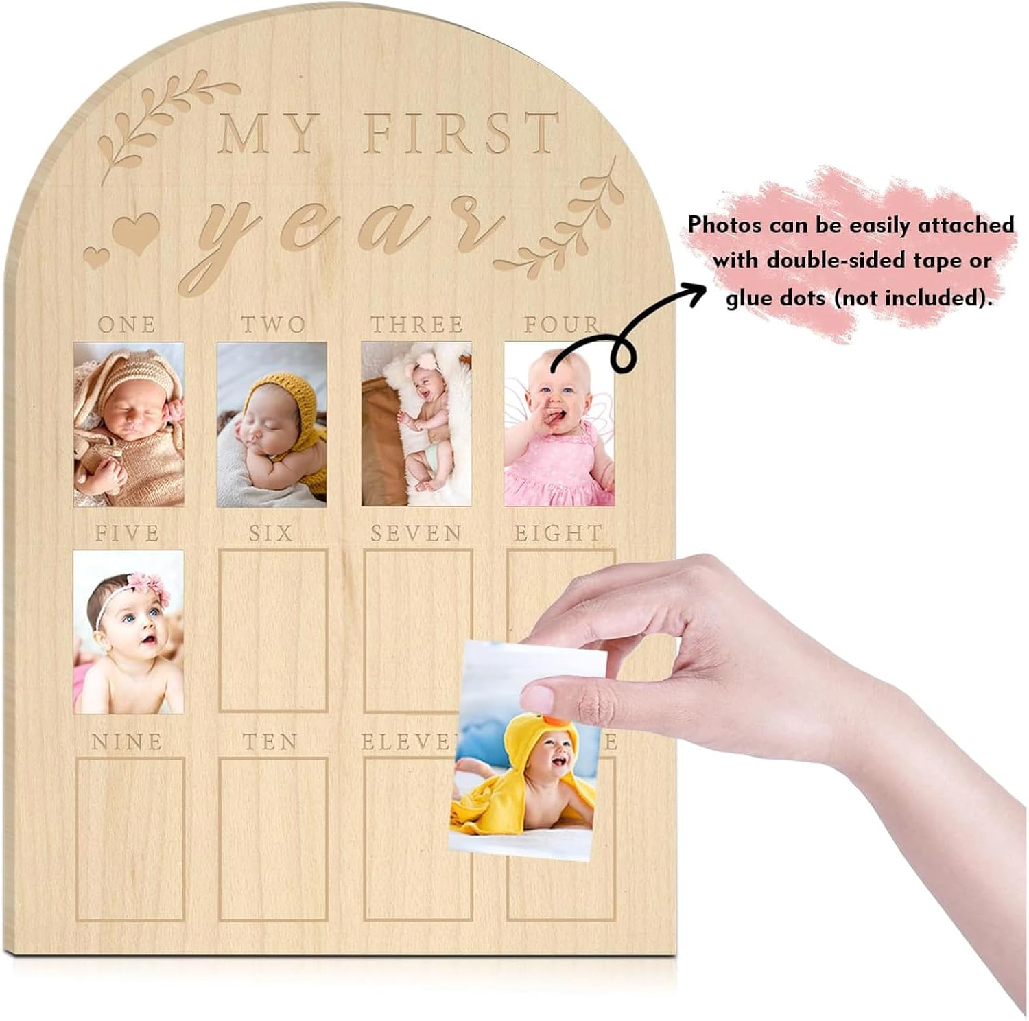 RIKONDA Baby'S First Year Milestone Board - Wooden Photo Frame for 12 Months Growth, Nursery Decor & 1St Birthday Gift Boy Girl Baby, 44Cm X 31Cm, 300G