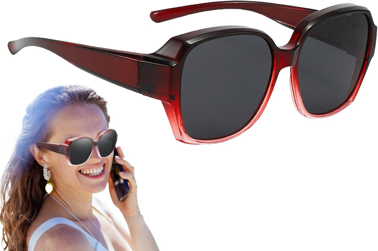 Polarized Fit over Sunglasses | Fit over Glasses Sunglasses Womens Oversized Sunglasses, Fitover Wrap around Eyewear for Men Women | Polarized Snap Shades Sunglasses, Lightweight