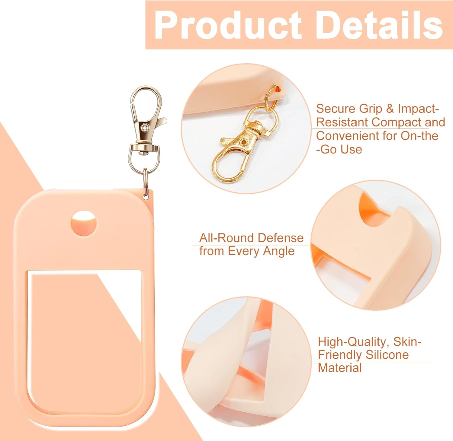 Huoflame Hand Sanitizer Spray Case Compatible with TH 1 FL.OZ &ndash; 3 Pack Protective Silicone Holder with Metal Keychain image number 3