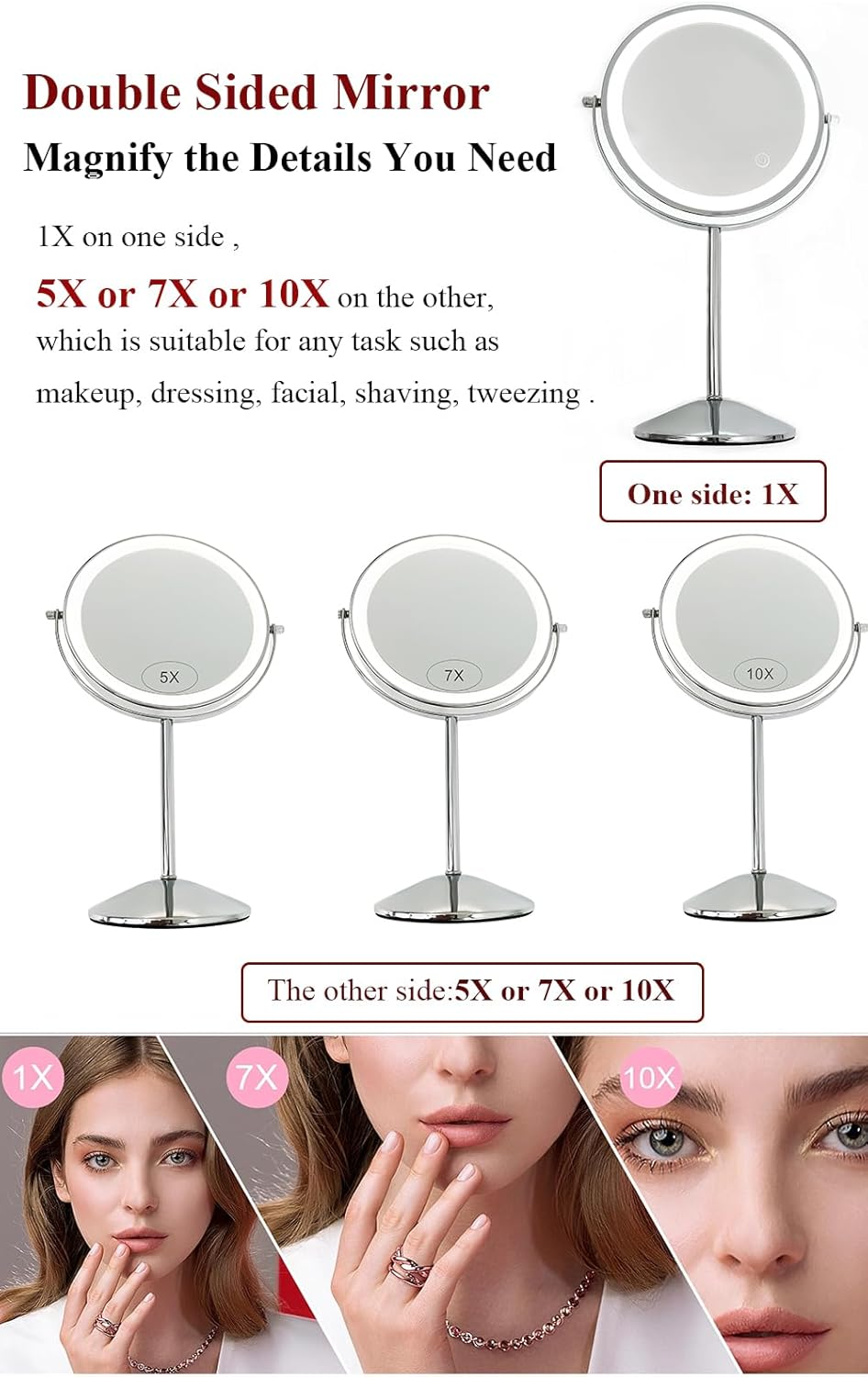 Vanity Mirror with Lights for Makeup Desk 1X/10X Double Side Magnifying Mirror,8" Lighted Travel Mirror for Shaving (Luxury Gold, 5X Magnification) image number 6