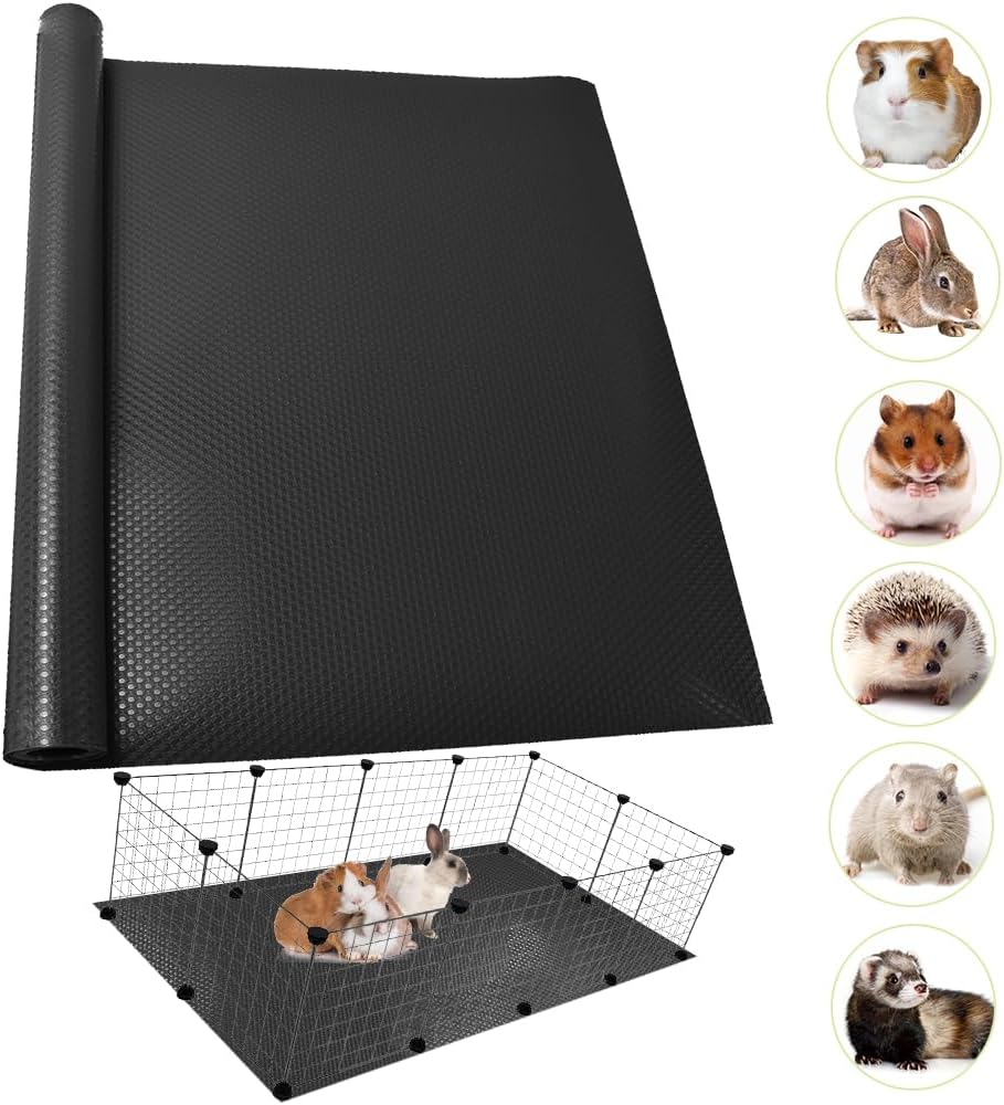 TCYPUHL Washable Guinea Pig Bedding Cage Liner Waterproof Rabbit Bedding, Easily Cut to Suit Cage and Reusable Pads for Guinea Pigs, Rabbits, Hamsters, Gerbils, and Chinchillas,18"&times;79" 2Pcs, Black Mat