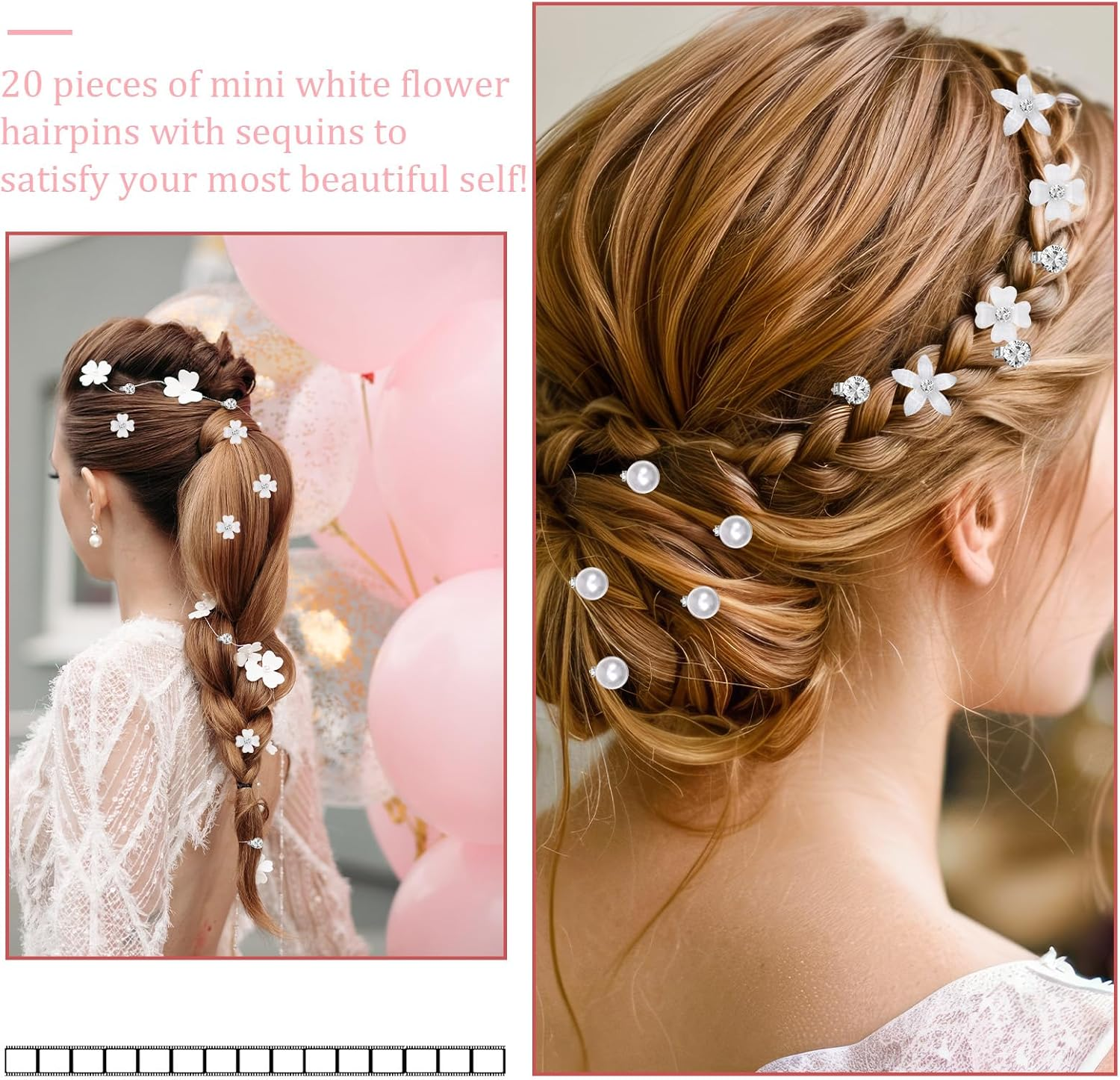 Piriuuo Pack of 20 White Small Flowers Hair Clips, Mini Flower Hair Clips with Rhinestones, Small Decorative Hair Accessories, Cute Flower Girl Hair Accessories, Wedding Hair Accessories for Girls image number 5