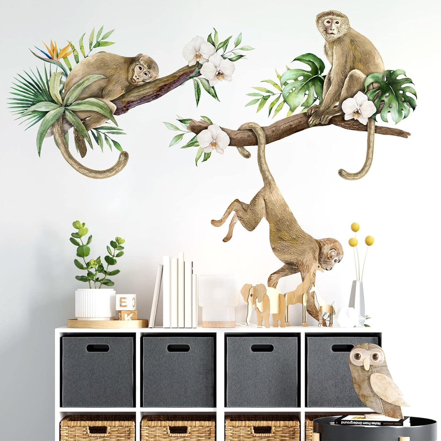 Mfault Monkey Climbing Tree Wall Decals Stickers, Jungle Animals Nursery Decorations Baby Boys Girls Bedroom Art, Kids Toddlers Room Playroom Classroom Daycare Decor image number 5