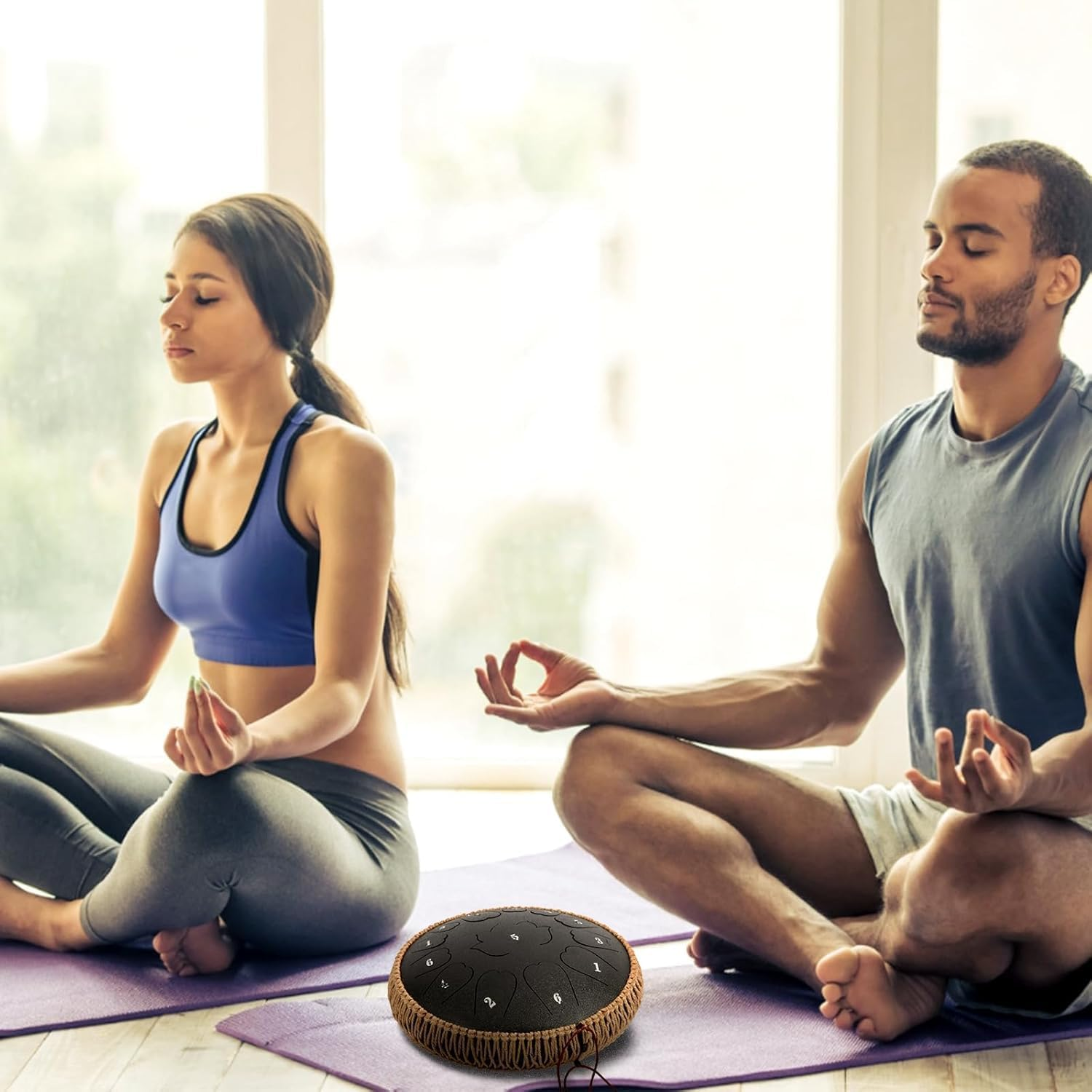 Steel Tongue Drum 13 in 15 Notes Tongue Drum, D Major, Outdoor Rain Drum with Carry Bag, Music Book and Hand Drumsticks (Green) - Blue image number 2