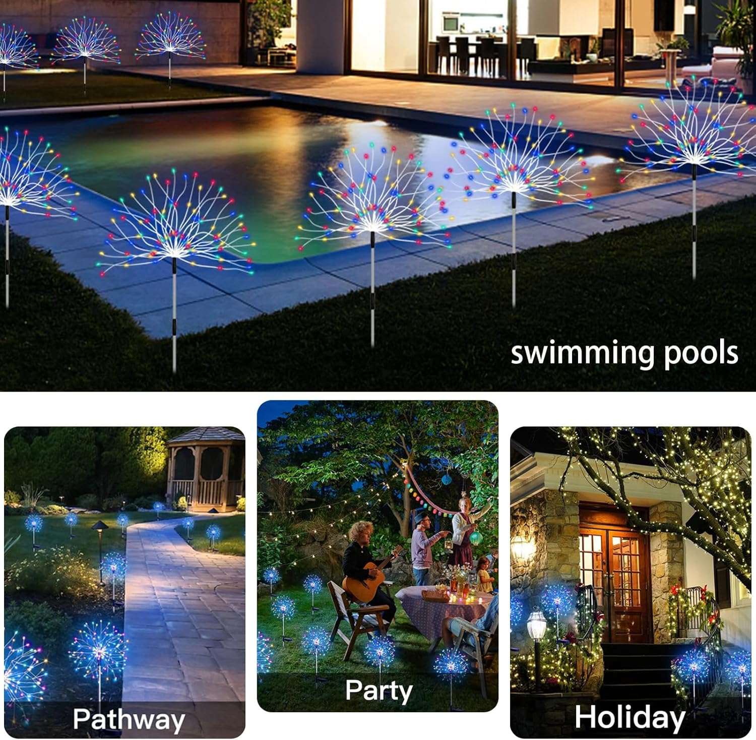 Solar Firework Lights, 2 Pack 240 LED Waterproof Solar Powered Garden Lights 8 Lighting Modes, Solar Twinkling Lights Outdoor for Garden,Yard, Patio, Party, Wedding, Christmas (120LED Colorful) image number 3