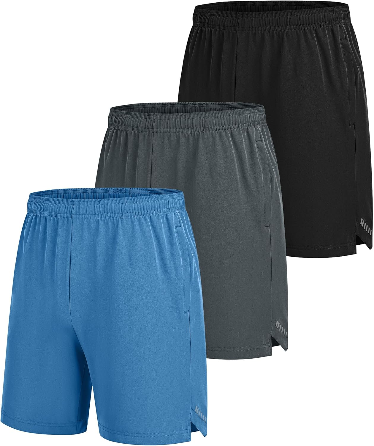 Mens Sport Shorts 3 Pack Zip Pockets Gym Training Athletic Shorts for Men with Drawstring Elastic Waist