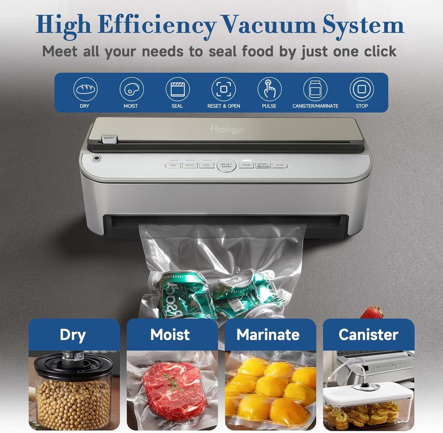 Vacuum Sealer Machine, 85Kpa 120W Automatic Food Vacuum Sealer, Powerful Sealing System, Build-In Cutter, Bags Storage, Moist Mode and Air Suction Hose image number 3