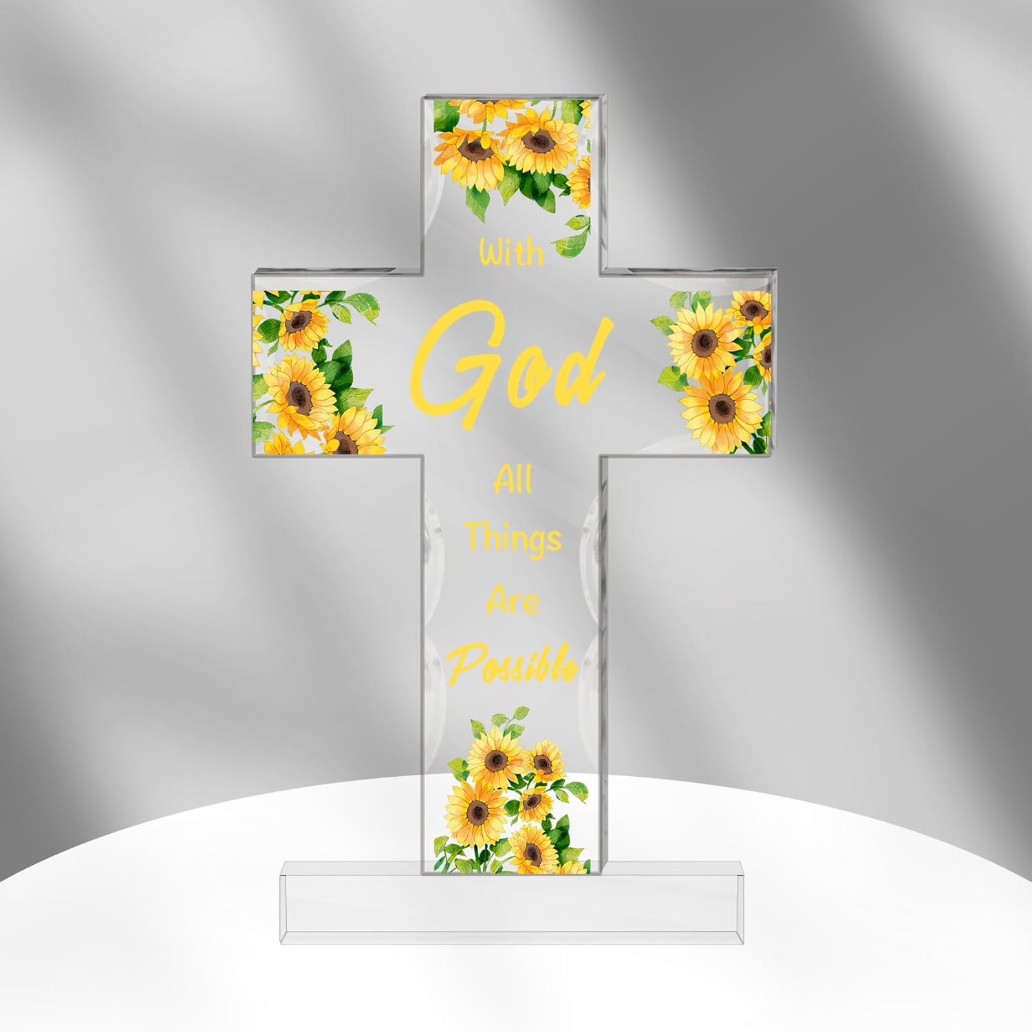 Christian Gifts for Women Acrylic Cross Decoration Sunflower Gifts for Women Christian Gifts for Men Inspirational Religious Gifts Baptism Gifts for Girls Religious Gifts with Bible Verse image number 2