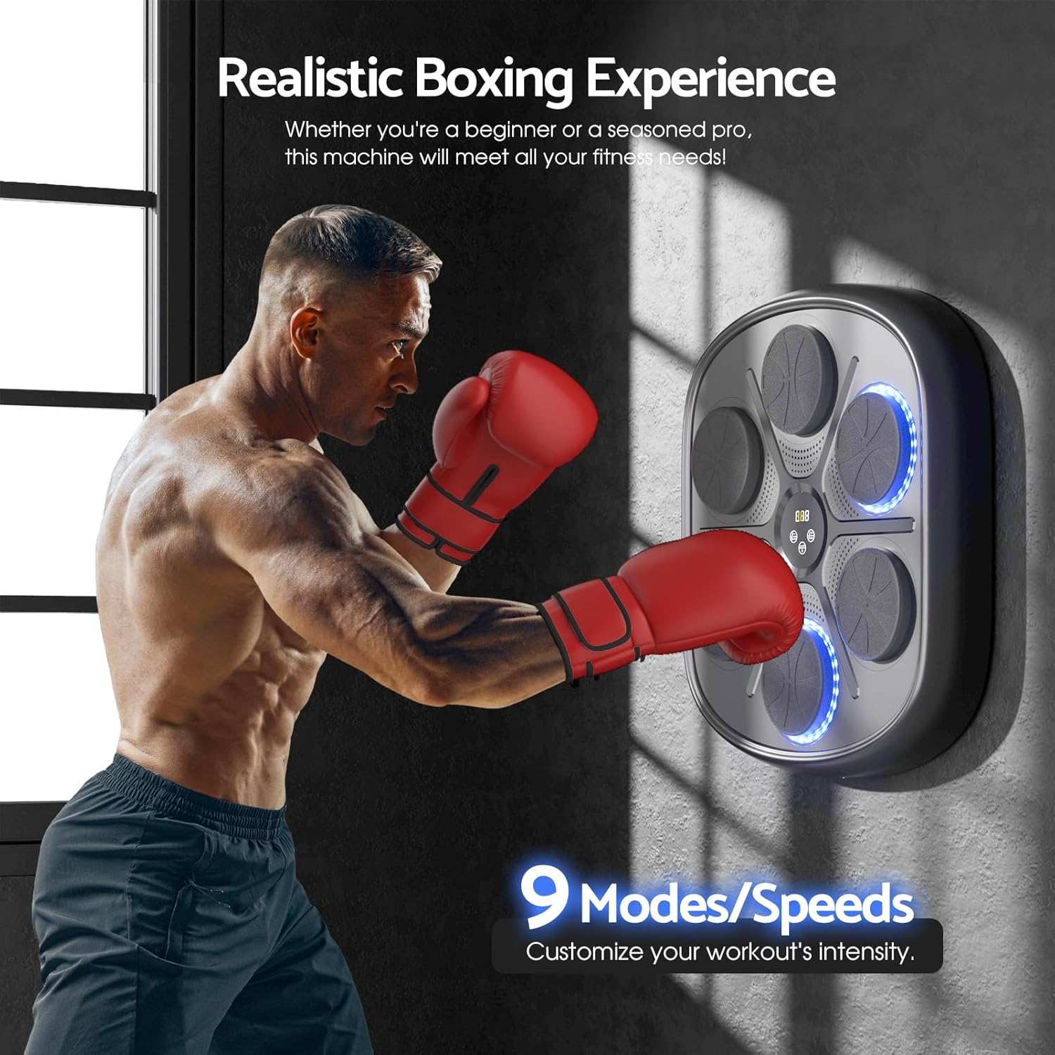 Advwin Music Boxing Machine, Smart Boxing Training Machine Wall Mounted Electronic Boxing Target, Boxing Music Workout Machine Punching Equipment for Kids Adults Home Reaction Strength Workout - Gear Shape - Adjustable Modes image number 3