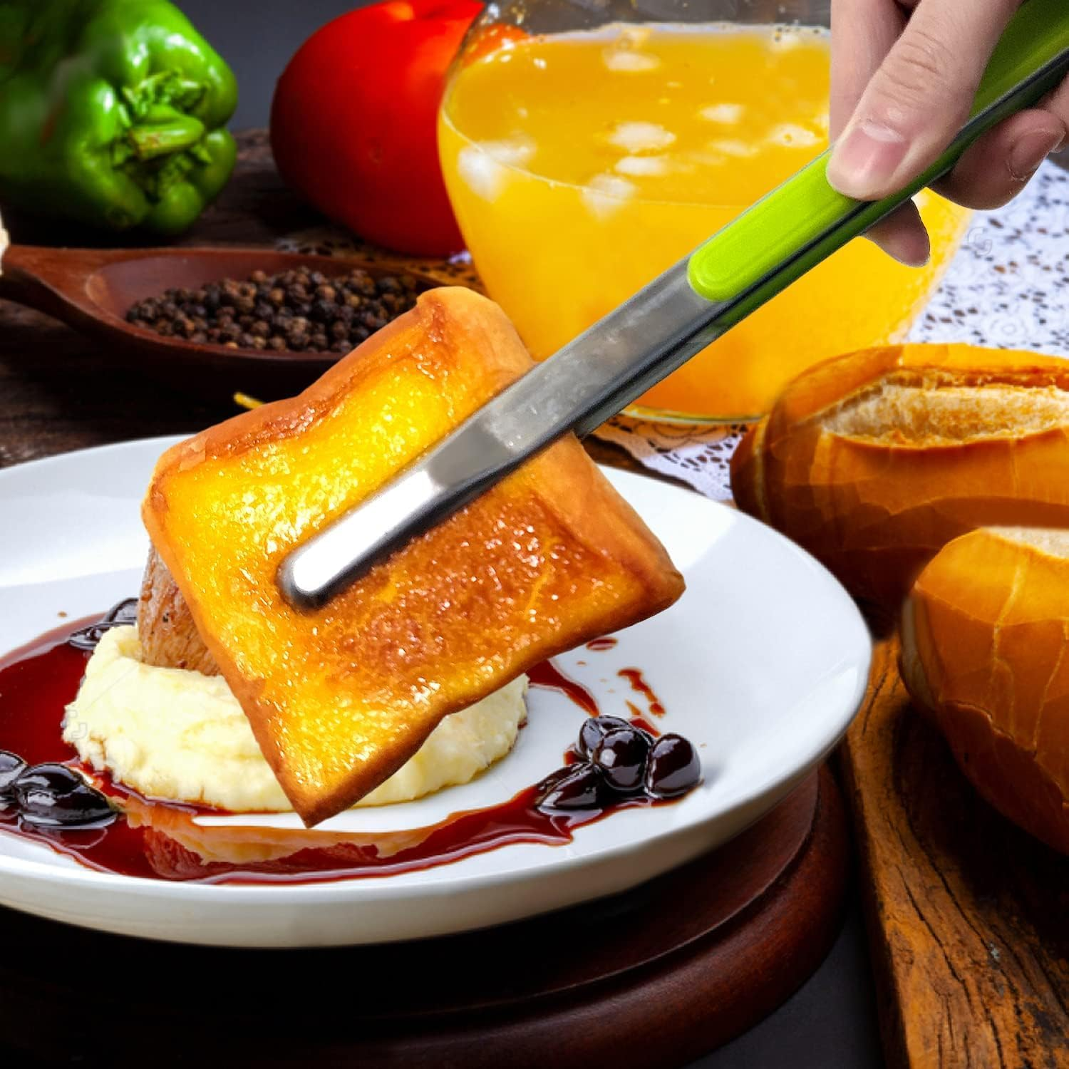 4Pcs Stainless Steel Kitchen Tongs, Metal Food Tongs with Non-Slip Comfort Grip, Non-Stick Cooking Tongs Grill Tongs for Barbecue Grilling (Green+Blue+Orange+Black, One Size) image number 4