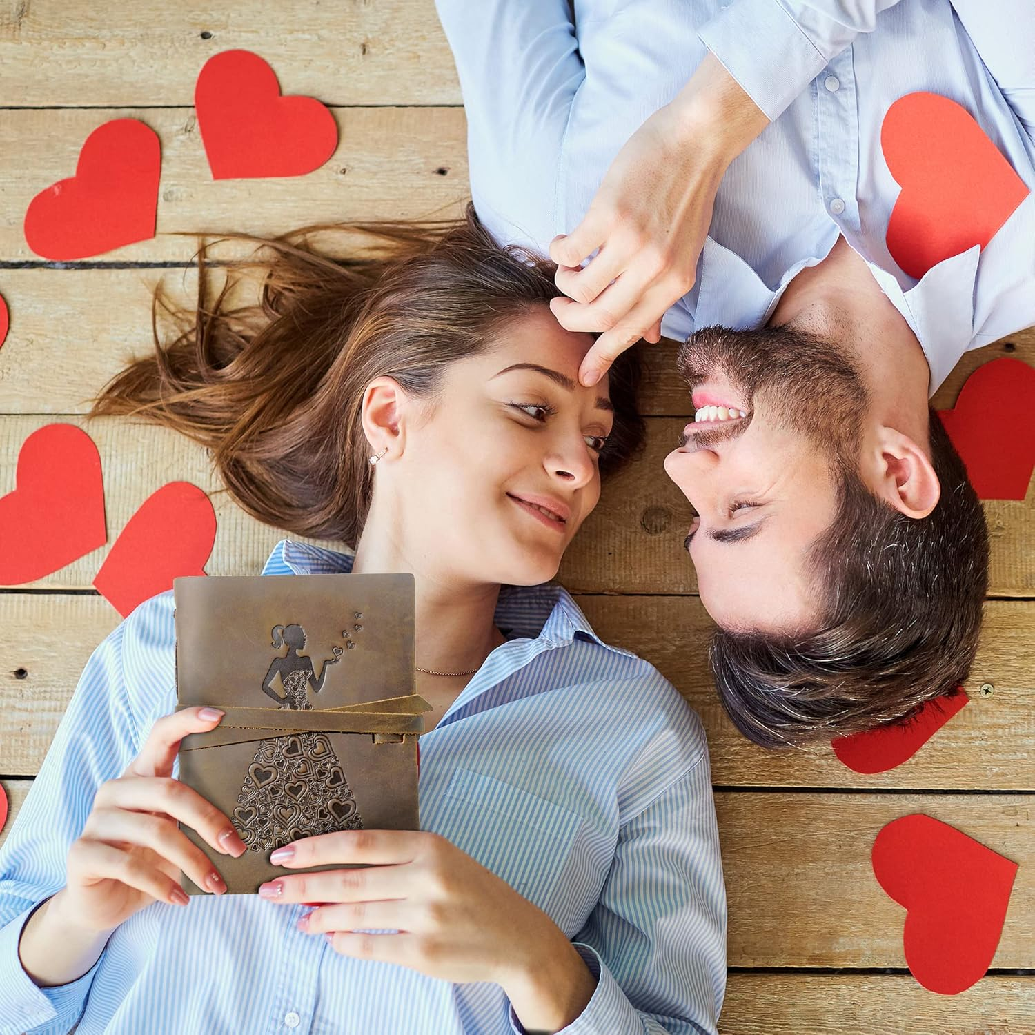 Genuine Leather Journal for Women to Write in | Travel Gift Notebook for Girls | Lady in Heart Dress of Hearts A5 Handmade Travel Diary | Antique Soft Vintage Writing Notebook 6X8 Unlined Paper + Pen image number 4