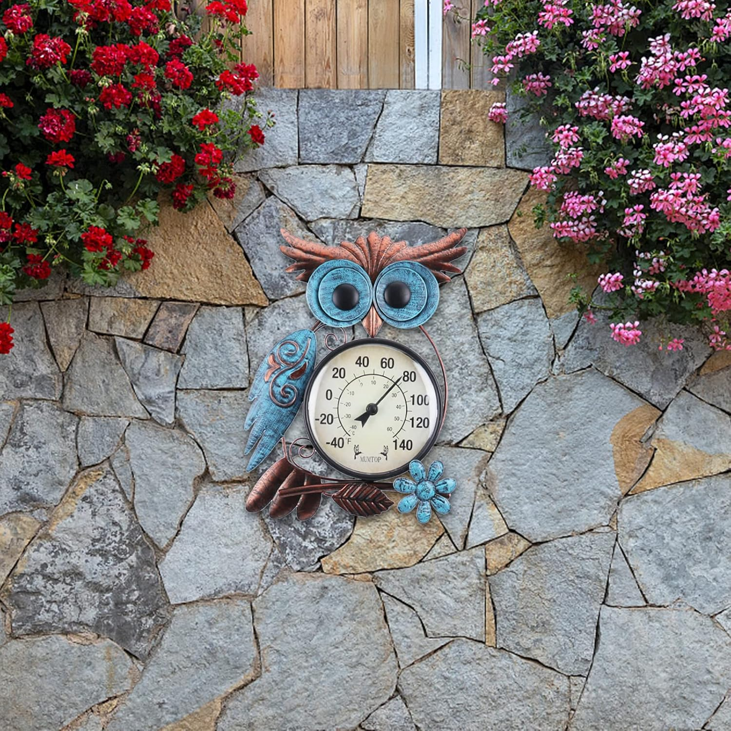 MUMTOP Outdoor Thermometer, 42 Inch Metal Owl Garden Stake outside Wall Thermometer for Patio, Yard and Garden image number 2